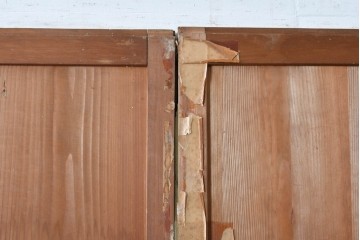 アンティーク建具　昭和初期～中期　縦格子が美しく映えるガラス帯戸2枚セット　(R-085054)