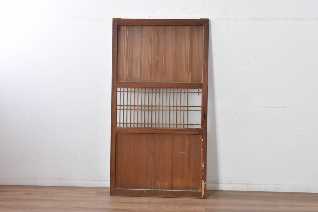アンティーク建具　素朴な味わいの格子入りガラスの帯戸1枚　(R-085055)