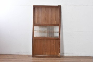 アンティーク建具　素朴な味わいの格子入りガラスの帯戸1枚　(R-085055)