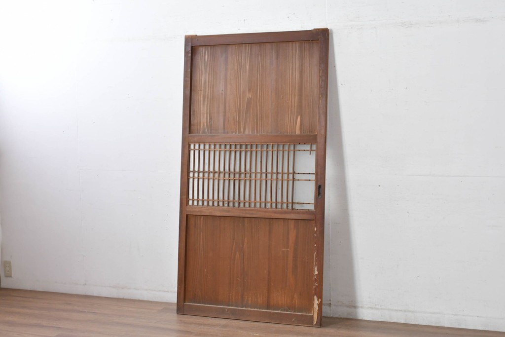 アンティーク建具　素朴な味わいの格子入りガラスの帯戸1枚　(R-085055)