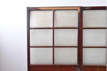 アンティーク建具　昭和初期　光をやわらかく取り込む格子入りのガラス戸3枚セット　(R-085056)
