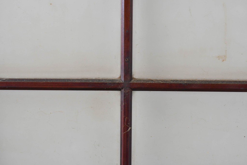 アンティーク建具　昭和初期　光をやわらかく取り込む格子入りのガラス戸3枚セット　(R-085056)