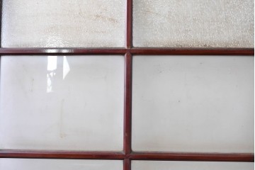 アンティーク建具　昭和初期　光をやわらかく取り込む格子入りのガラス戸3枚セット　(R-085056)