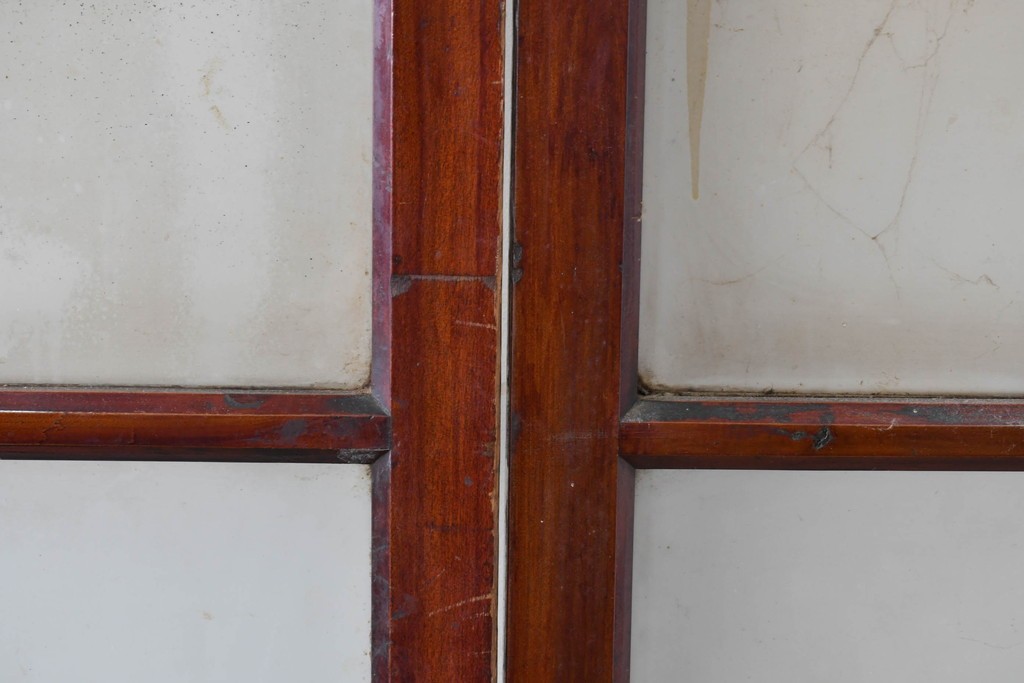 アンティーク建具　昭和初期　光をやわらかく取り込む格子入りのガラス戸3枚セット　(R-085056)