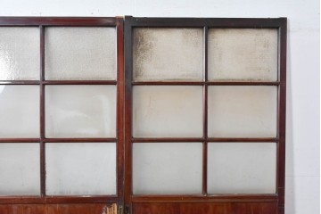 アンティーク建具　昭和初期　光をやわらかく取り込む格子入りのガラス戸3枚セット　(R-085056)