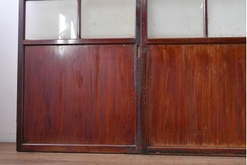 アンティーク建具　昭和初期　光をやわらかく取り込む格子入りのガラス戸3枚セット　(R-085056)