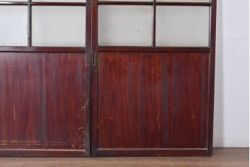 アンティーク建具　昭和初期　光をやわらかく取り込む格子入りのガラス戸3枚セット　(R-085056)
