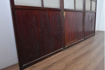 アンティーク建具　昭和初期　光をやわらかく取り込む格子入りのガラス戸3枚セット　(R-085056)