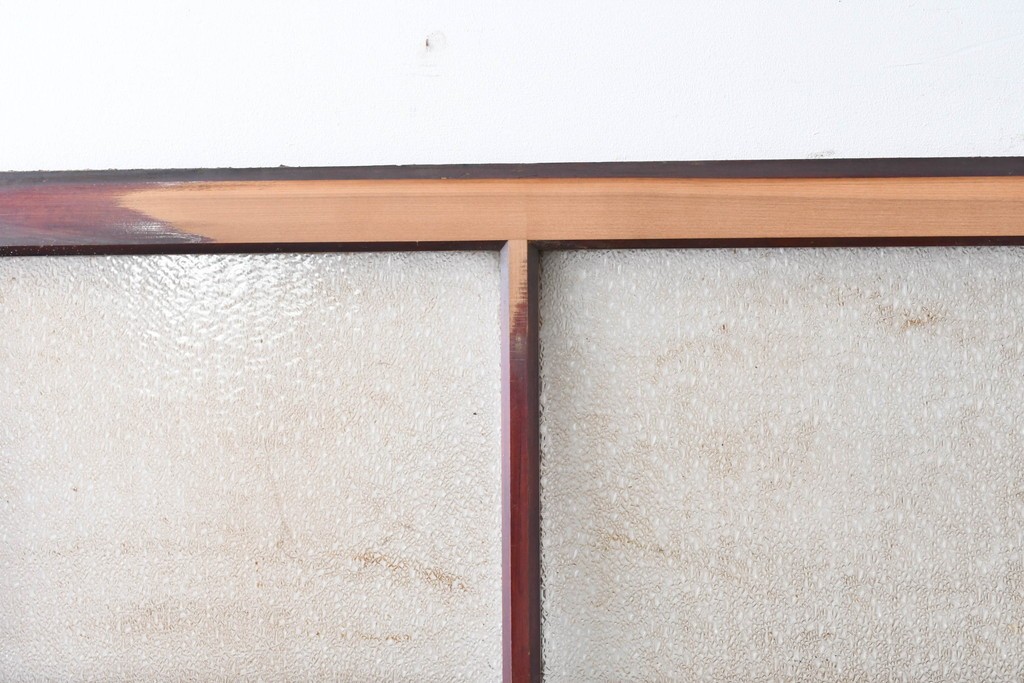 アンティーク建具　昭和初期　光をやわらかく取り込む格子入りのガラス戸3枚セット　(R-085056)