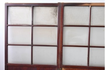 アンティーク建具　昭和初期　光をやわらかく取り込む格子入りのガラス戸3枚セット　(R-085056)