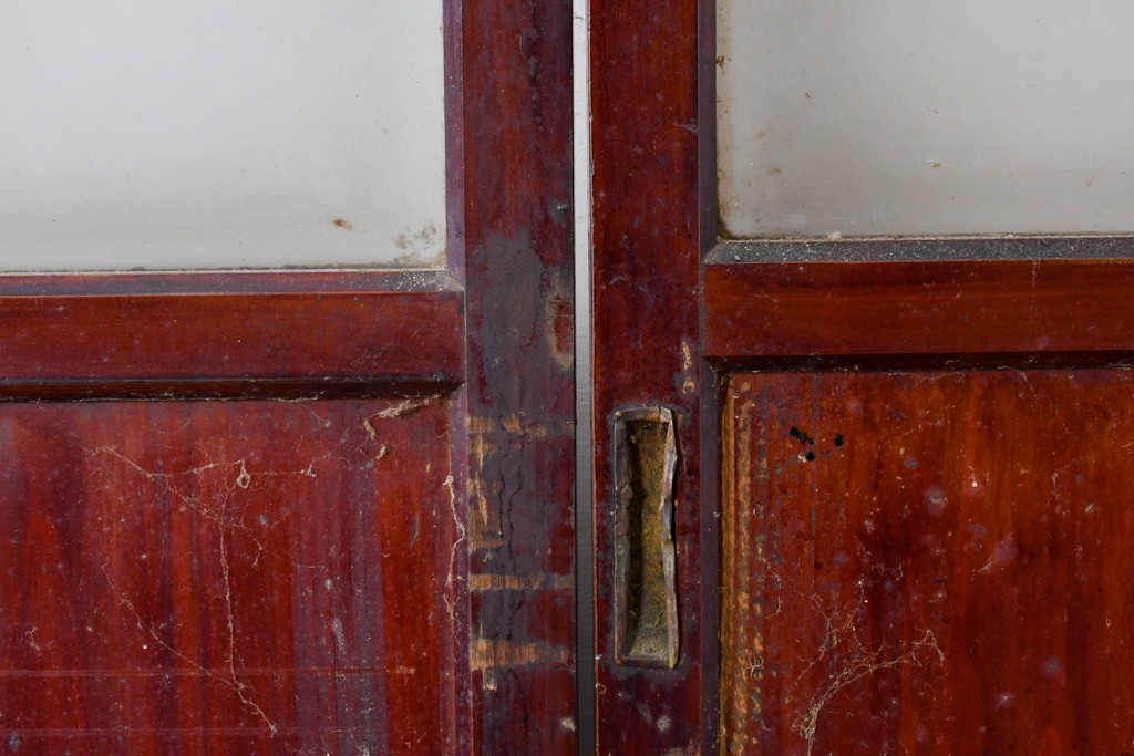 アンティーク建具　昭和初期　光をやわらかく取り込む格子入りのガラス戸3枚セット　(R-085056)