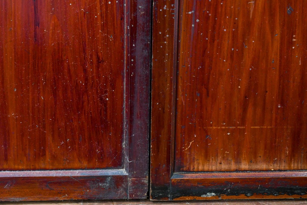 アンティーク建具　昭和初期　光をやわらかく取り込む格子入りのガラス戸3枚セット　(R-085056)