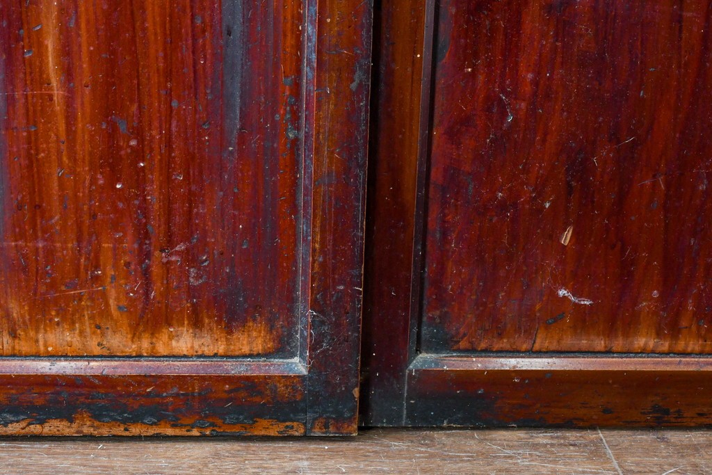 アンティーク建具　昭和初期　光をやわらかく取り込む格子入りのガラス戸3枚セット　(R-085056)