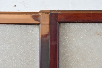 アンティーク建具　昭和初期　光をやわらかく取り込む格子入りのガラス戸3枚セット　(R-085056)