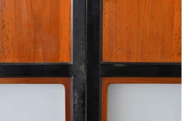 アンティーク建具　昭和初期～中期　板戸とガラス帯を組み合わせたガラス帯戸2枚セット　(R-085057)