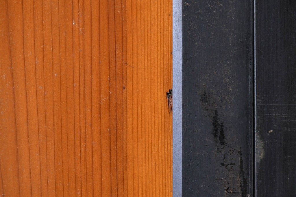 アンティーク建具　昭和初期～中期　板戸とガラス帯を組み合わせたガラス帯戸2枚セット　(R-085057)