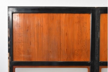 アンティーク建具　昭和初期～中期　黒枠と木目の対比が美しいガラス帯戸2枚セット　(R-085058)