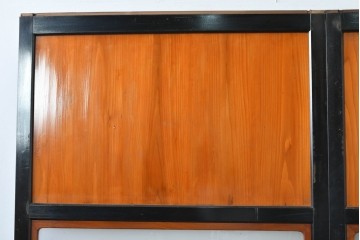 アンティーク建具　昭和初期～中期　黒枠と木目の対比が美しいガラス帯戸2枚セット　(R-085058)