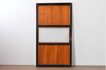 アンティーク建具　昭和初期～中期　黒枠と木目の対比が美しいガラス帯戸1枚　(R-085059)