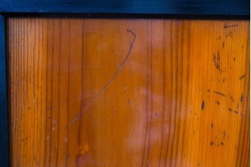 アンティーク建具　昭和初期～中期　黒枠と木目の対比が美しいガラス帯戸1枚　(R-085059)