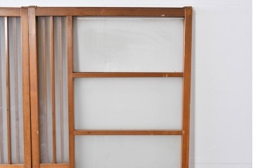 ヴィンテージ建具　昭和中期　縦桟がアクセントのガラス戸2枚セット　(R-085060)