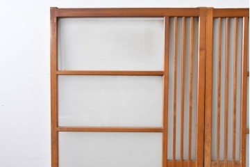 ヴィンテージ建具　昭和中期　縦桟がアクセントのガラス戸2枚セット　(R-085060)