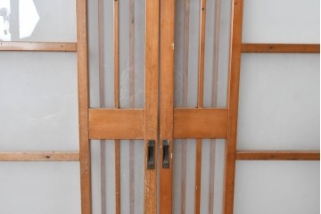 ヴィンテージ建具　昭和中期　縦桟がアクセントのガラス戸2枚セット　(R-085060)