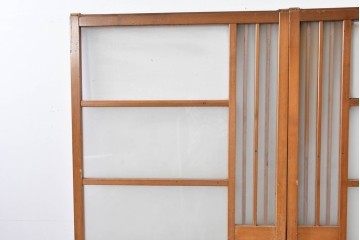 ヴィンテージ建具　昭和中期　縦桟がアクセントのガラス戸2枚セット　(R-085060)