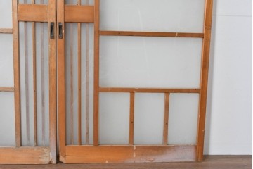 ヴィンテージ建具　昭和中期　縦桟がアクセントのガラス戸2枚セット　(R-085060)