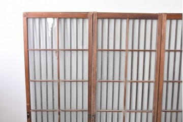 ヴィンテージ建具　昭和中期　結霜ガラス入りの幅狭玄関戸4枚セット　(R-085061)