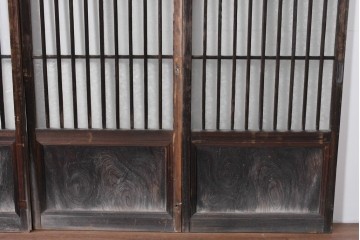 ヴィンテージ建具　昭和中期　結霜ガラス入りの幅狭玄関戸4枚セット　(R-085061)