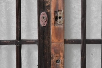 ヴィンテージ建具　昭和中期　結霜ガラス入りの幅狭玄関戸4枚セット　(R-085061)