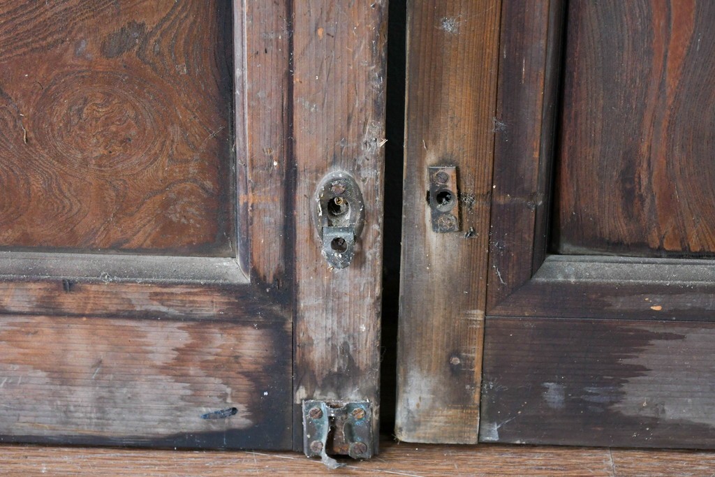 ヴィンテージ建具　昭和中期　結霜ガラス入りの幅狭玄関戸4枚セット　(R-085061)