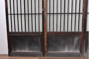ヴィンテージ建具　昭和中期　結霜ガラス入りの幅狭玄関戸4枚セット　(R-085061)