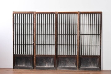 ヴィンテージ建具　昭和中期　結霜ガラス入りの幅狭玄関戸4枚セット　(R-085061)