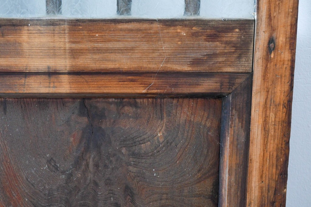 ヴィンテージ建具　昭和中期　結霜ガラス入りの幅狭玄関戸4枚セット　(R-085061)