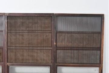 アンティーク建具　昭和初期　細やかな縦桟の裏障子付き格子戸4枚セット　(R-085062)