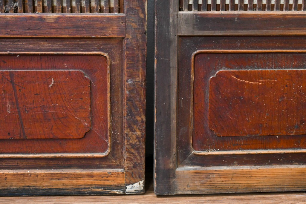 アンティーク建具　昭和初期　細やかな縦桟の裏障子付き格子戸4枚セット　(R-085062)