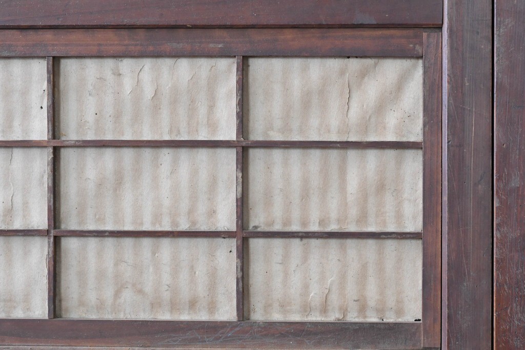 アンティーク建具　昭和初期　細やかな縦桟の裏障子付き格子戸4枚セット　(R-085062)