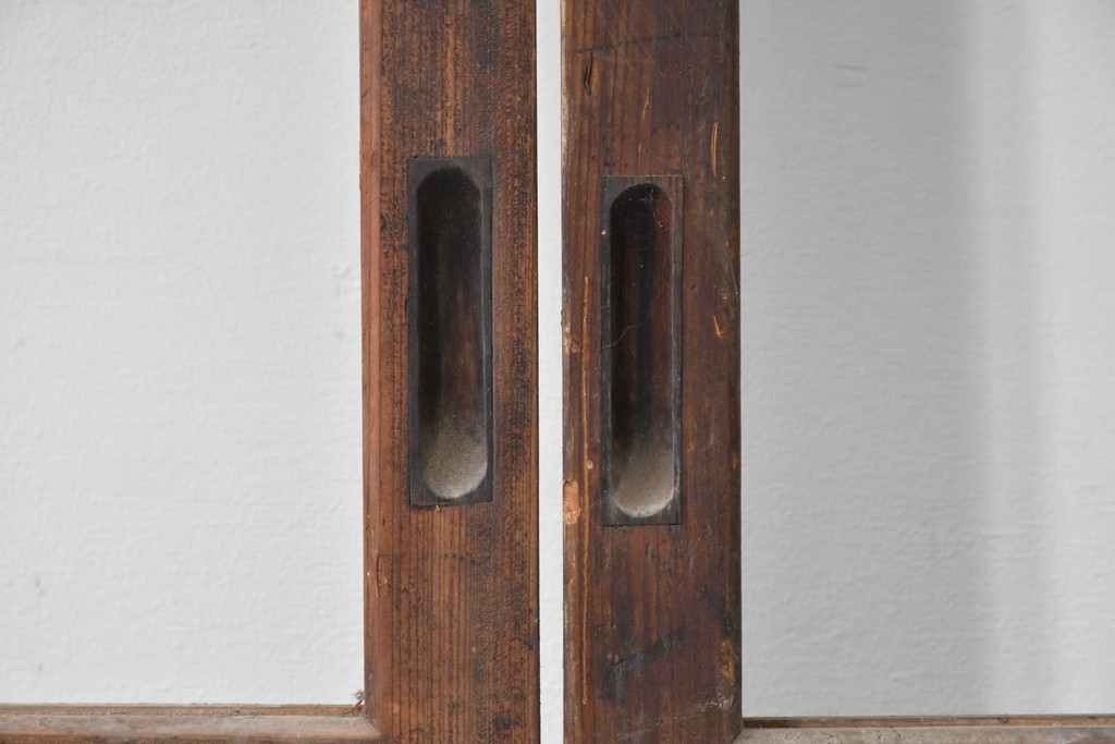 アンティーク建具　大正期　縦桟の意匠が味わい深い格子戸2枚セット　(R-085063)