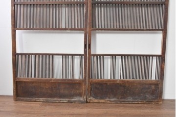 アンティーク建具　大正期　縦桟の意匠が味わい深い格子戸2枚セット　(R-085063)