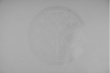 ヴィンテージ建具　昭和中期　ガラス帯に茗荷紋の入った裏障子付き格子戸4枚セット　(R-085065)