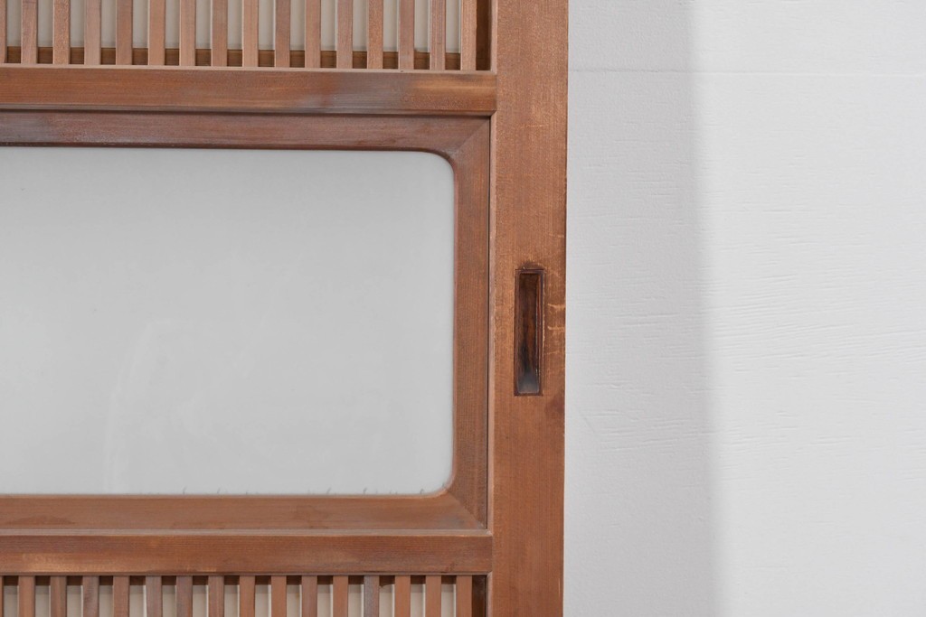 ヴィンテージ建具　昭和中期　ガラス帯に茗荷紋の入った裏障子付き格子戸4枚セット　(R-085065)