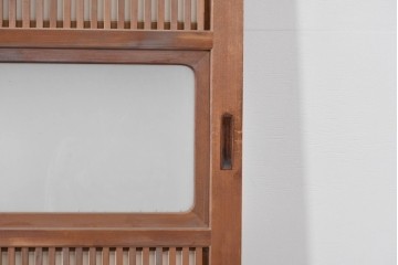 ヴィンテージ建具　昭和中期　ガラス帯に茗荷紋の入った裏障子付き格子戸4枚セット　(R-085065)