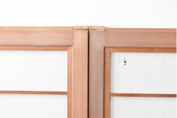 ヴィンテージ建具　昭和中期　ガラス帯に茗荷紋の入った裏障子付き格子戸4枚セット　(R-085065)