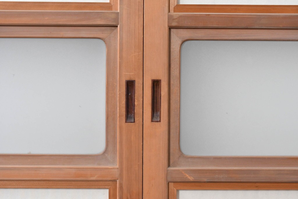 ヴィンテージ建具　昭和中期　ガラス帯に茗荷紋の入った裏障子付き格子戸4枚セット　(R-085065)