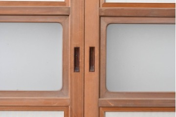 ヴィンテージ建具　昭和中期　ガラス帯に茗荷紋の入った裏障子付き格子戸4枚セット　(R-085065)