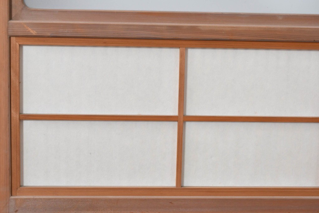 ヴィンテージ建具　昭和中期　ガラス帯に茗荷紋の入った裏障子付き格子戸4枚セット　(R-085065)