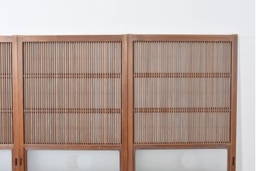 ヴィンテージ建具　昭和中期　ガラス帯に茗荷紋の入った裏障子付き格子戸4枚セット　(R-085065)