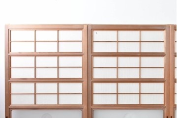 ヴィンテージ建具　昭和中期　ガラス帯に茗荷紋の入った裏障子付き格子戸4枚セット　(R-085065)